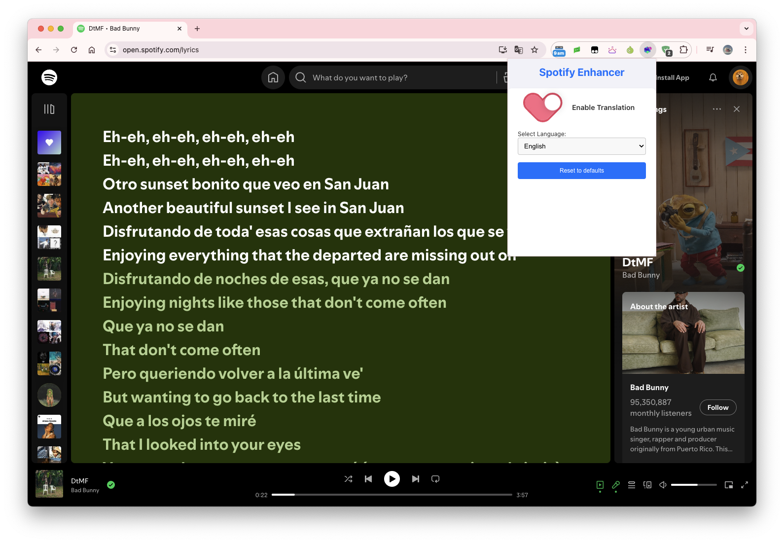 Spotify Bilingual Lyrics